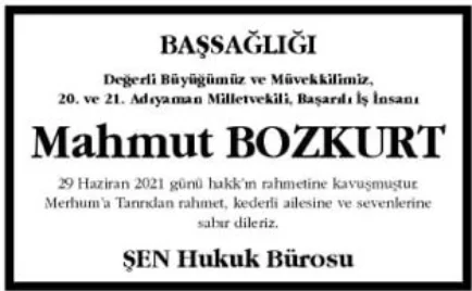 Başsağlığı ilanı: Mahmut Bozkurt