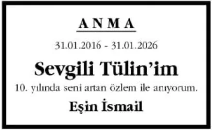 Anma ilanı: Tülin